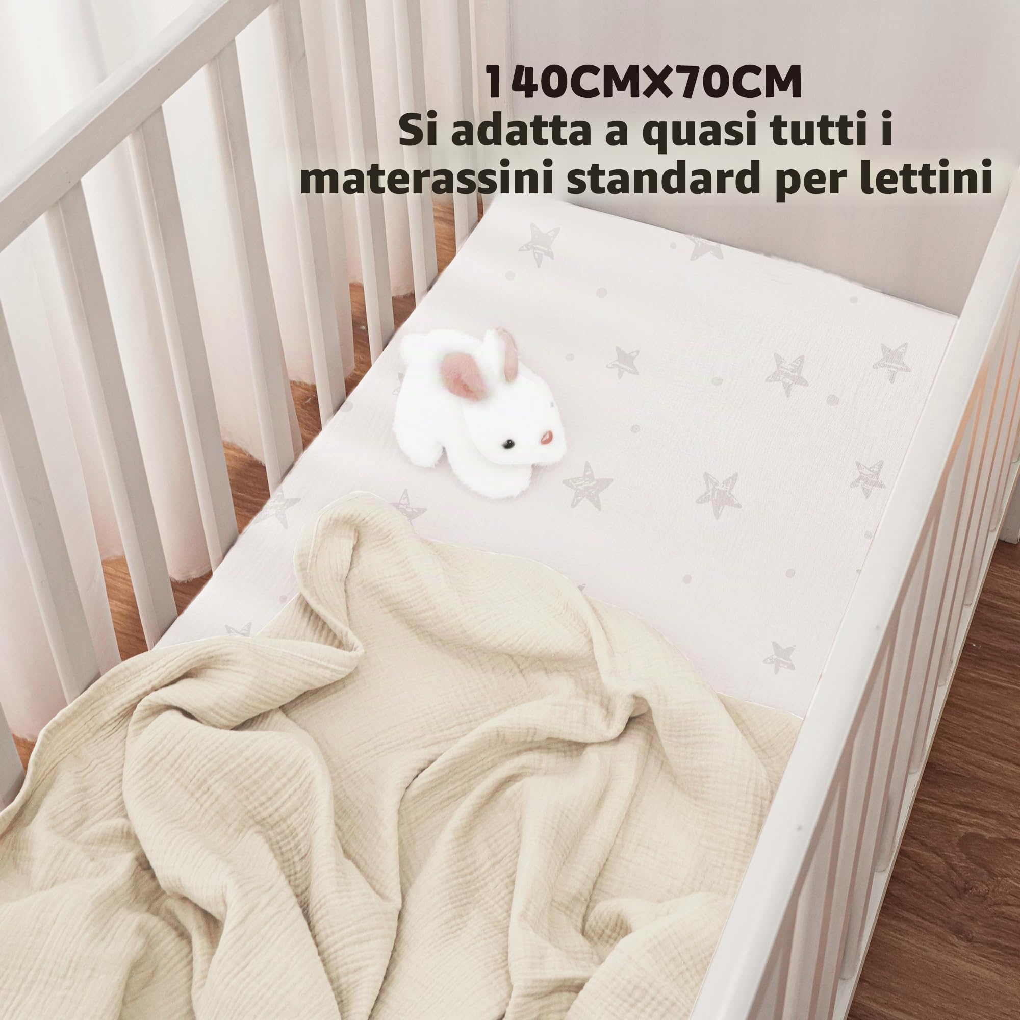 Susurration 100% Cotone Set di 2 Lenzuola Con Angoli per Cotone Bambini, Lenzuolo in Mussola di Lenzuolo per Lettino da Viaggio 60x120cm/70x140cm (Crema Star)