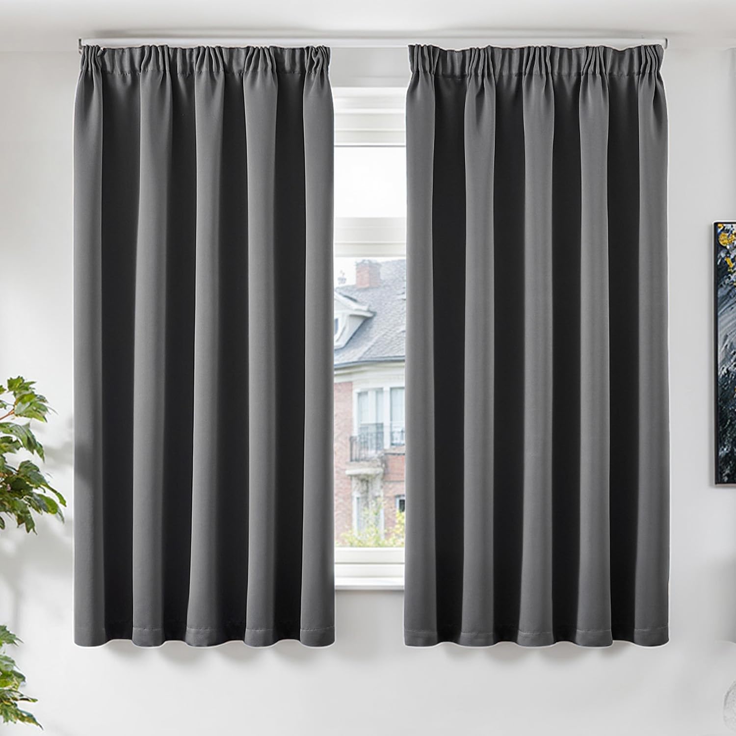 TOPICK Verdunklungsvorhänge Blickdicht Vorhänge Gardinen mit Kräuselband Curtains 160x140 cm 2er Set Vorhänge Wohnzimmer Gardinen Schlafzimmer Schienensystem Übergardinen Fensterdekoration Dunkelgrau