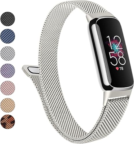 Correa de metal para Fitbit Luxe para mujeres y hombres, correa de repuesto magnética ajustable de malla de acero inoxidable compatible con Fitbit
