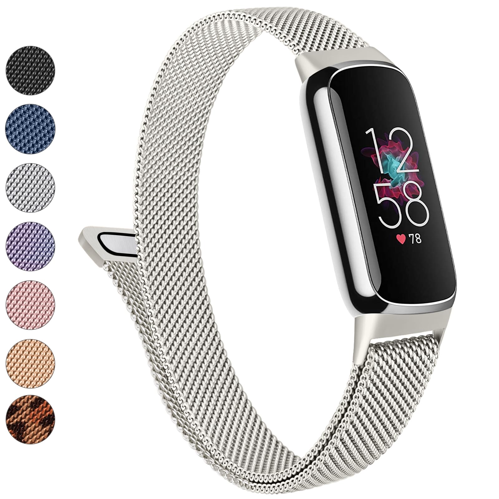 Metal Band for Fitbit Luxe Bands Women Men, Stainless Steel Mesh Loop Adjustable Magnetic Wristband Replacement Strap Compatible with Fitbit Luxe