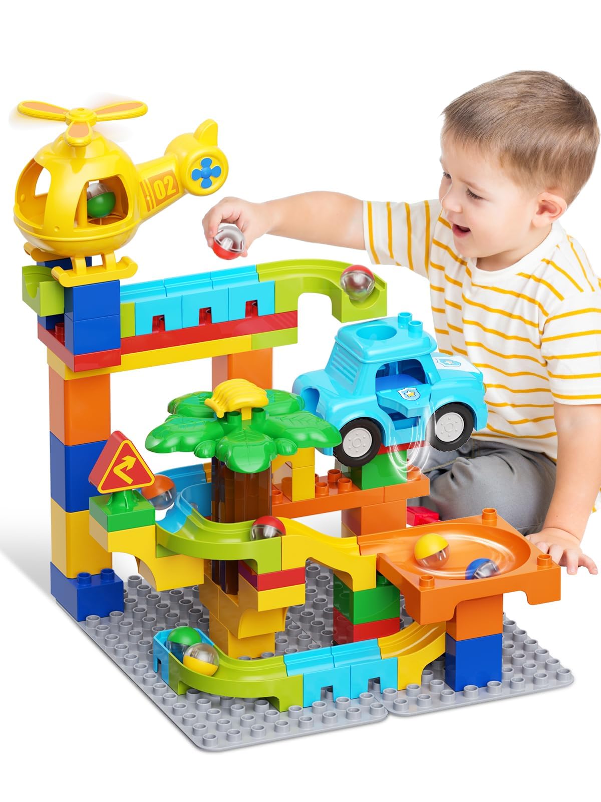 Marble Runs for Kids 4-8,Building Blocks Compatible with Major Brands, Birthday Toys Gifts for Ages 3 4 5+ Boys Girls,Toddler Education Montessori Learning STEM Toys Marble Runway Maze Track Set