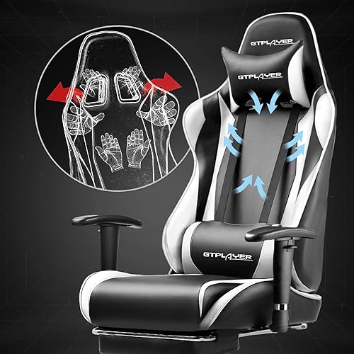 Miniatura 8 de GTPLAYER Silla de juegos con reposapiés, silla ergonómica de escritorio para juegos de computadora, silla reclinable, ajuste de altura del asiento,