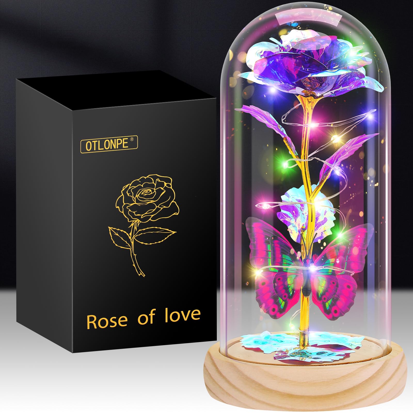 Otlonpe Muttertagsgeschenke für Mama, Ewige Rose Personalisiert Frauen, Blumen Valentinstag Weihnachten Geburtstagsgeschenk für Frauen Mama Freundin Oma (Lila-Holzmaserung)