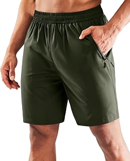 MIER Men's 7 Inch Athletic Shorts with 3 Zipper Pockets, Dry Fit