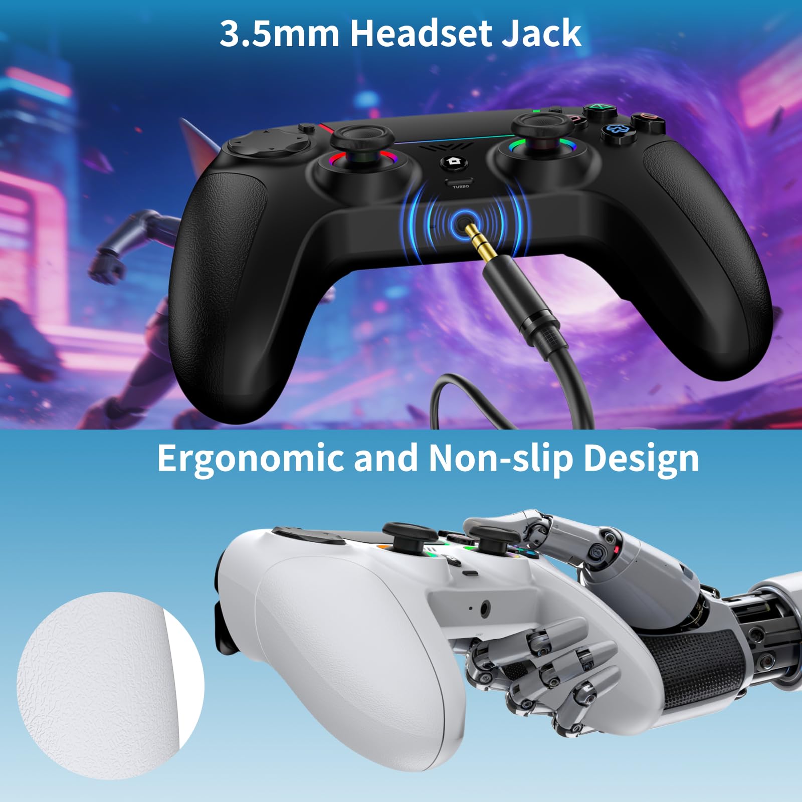 JORREP 2pcs Controller per PS4,wireless Controller joystick compatibile con PS4/PS3/Pro/Steam Deck/PC,con illuminazione RGB, doppia vibrazione, funzione Turbo,sensore di movimento, programmabile