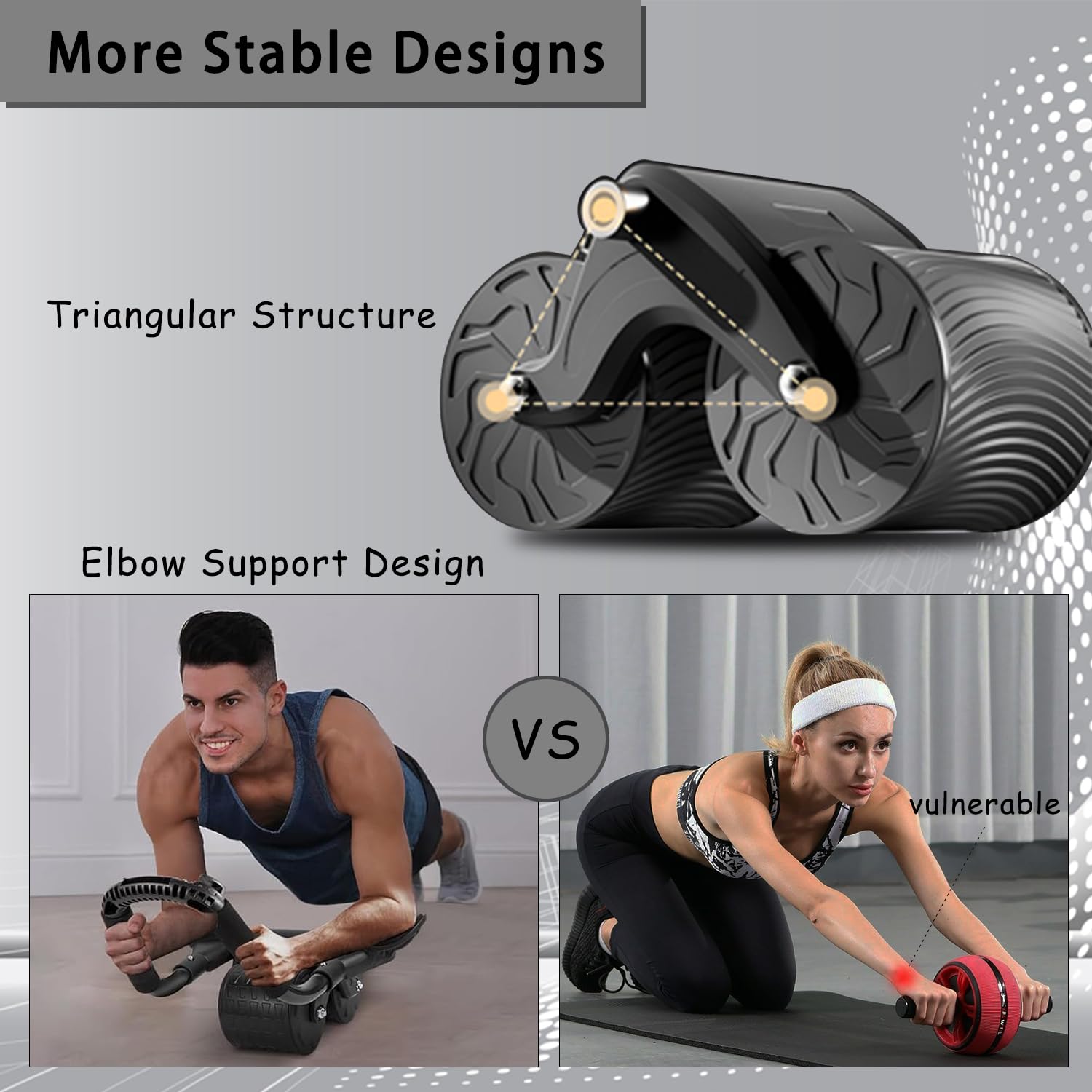Bauchroller Ab Roller Bauchtrainer mit Ellbogenunterstützung, Ab Wheel mit Automatische Rebound, Bauchmuskeltrainer mit Kniematte für Männer und Frauen, Bauchmuskeltraining Doppelrädern Stabiler