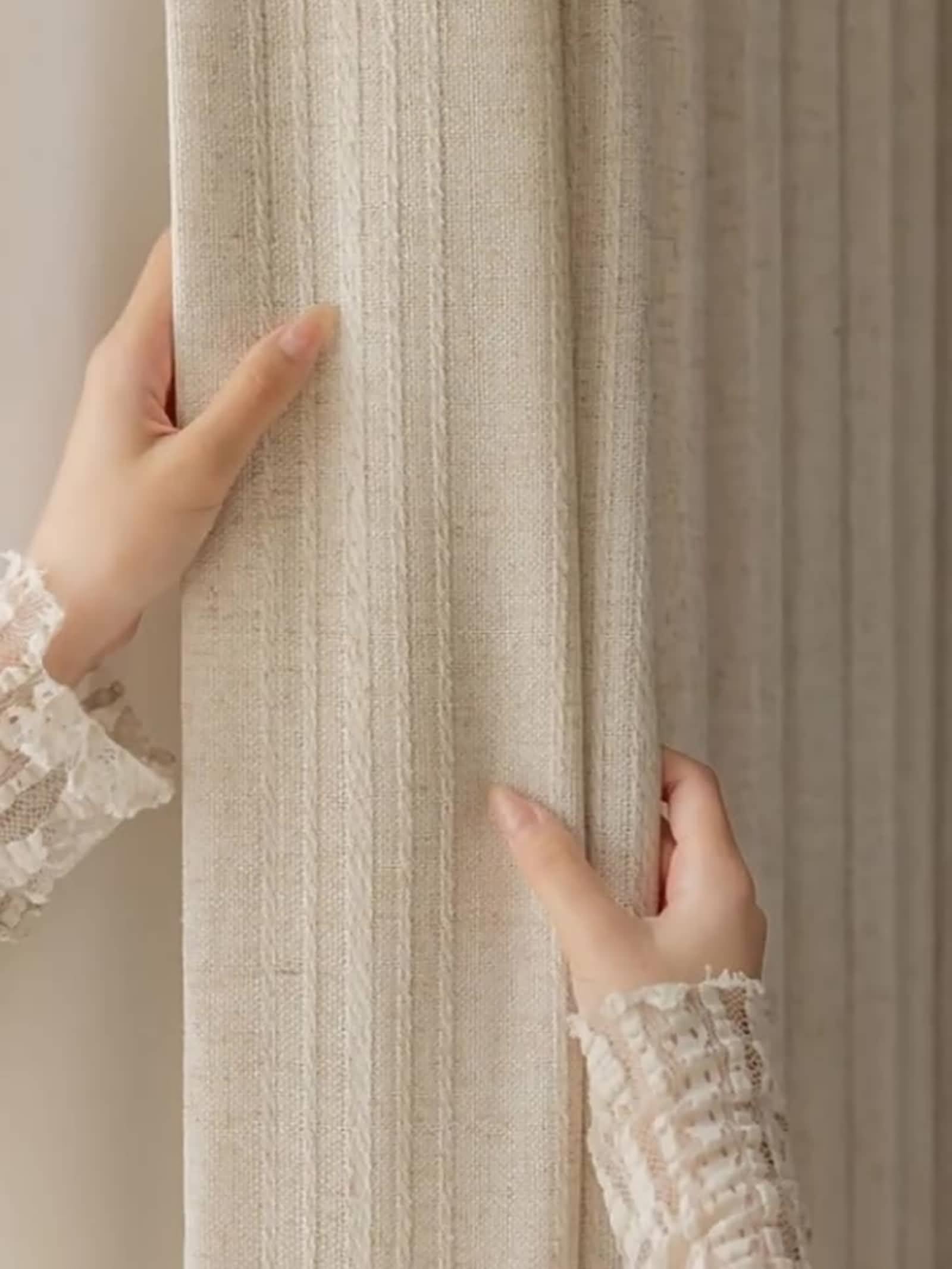 Rideaux opaques semi occultants beige aspect lin 107x229 cm avec crochets pour salon lot de 2