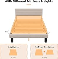 Vista 5 de VINGLI Base de cama individual para niños, cama de plataforma tapizada Boucle con cabecera ajustable, soporte de listones de madera resistente, cama