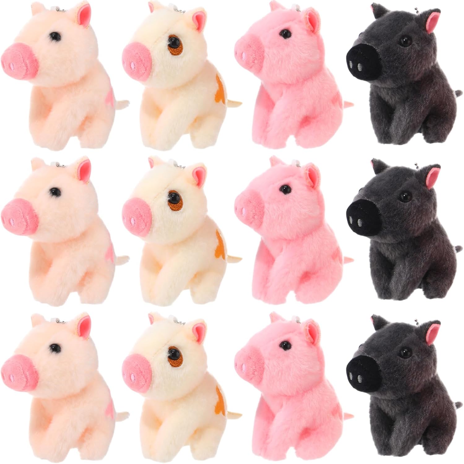 HyDren 24 Pcs Mini Pig Plush Bulk 4 Inch Pig Stuffed Animals Keychains Toys Piggy Birthday Party Favors Backpack Charms for Kids(Sitting)