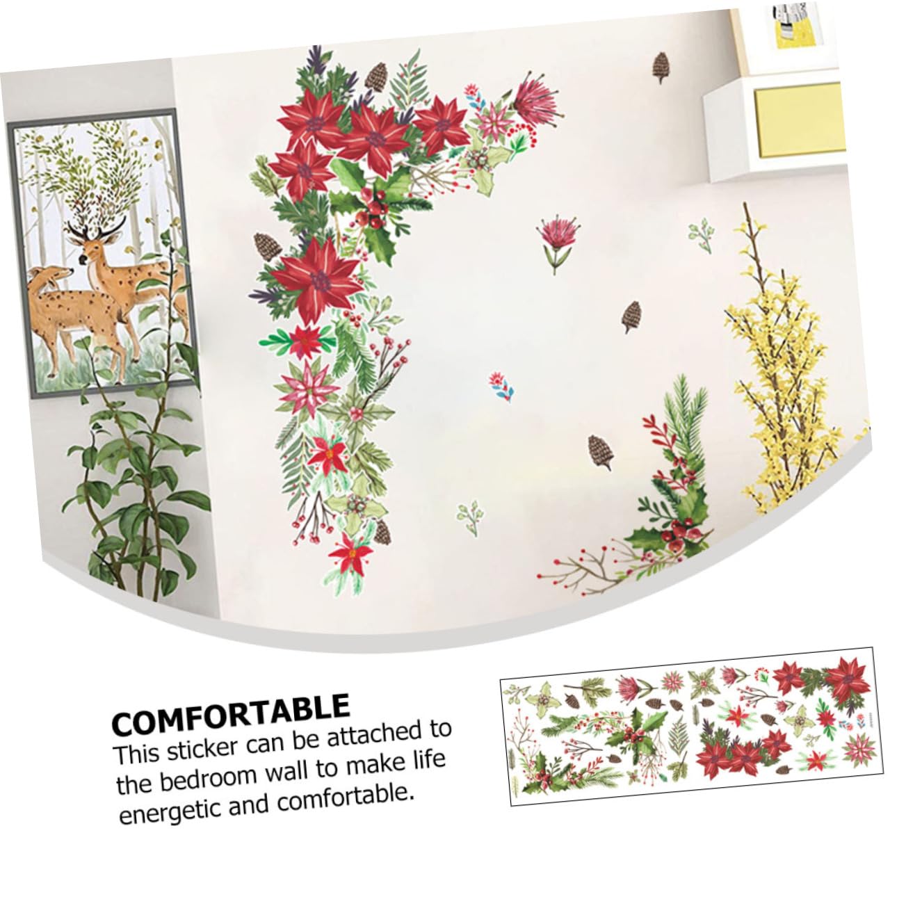 Cabilock Pegatinas de Flores Navideñas Autoadhesivas para Ventanas Decoración Navideña de PVC de Aplicar y Retirar para Fiestas y Decoraciones Interiores