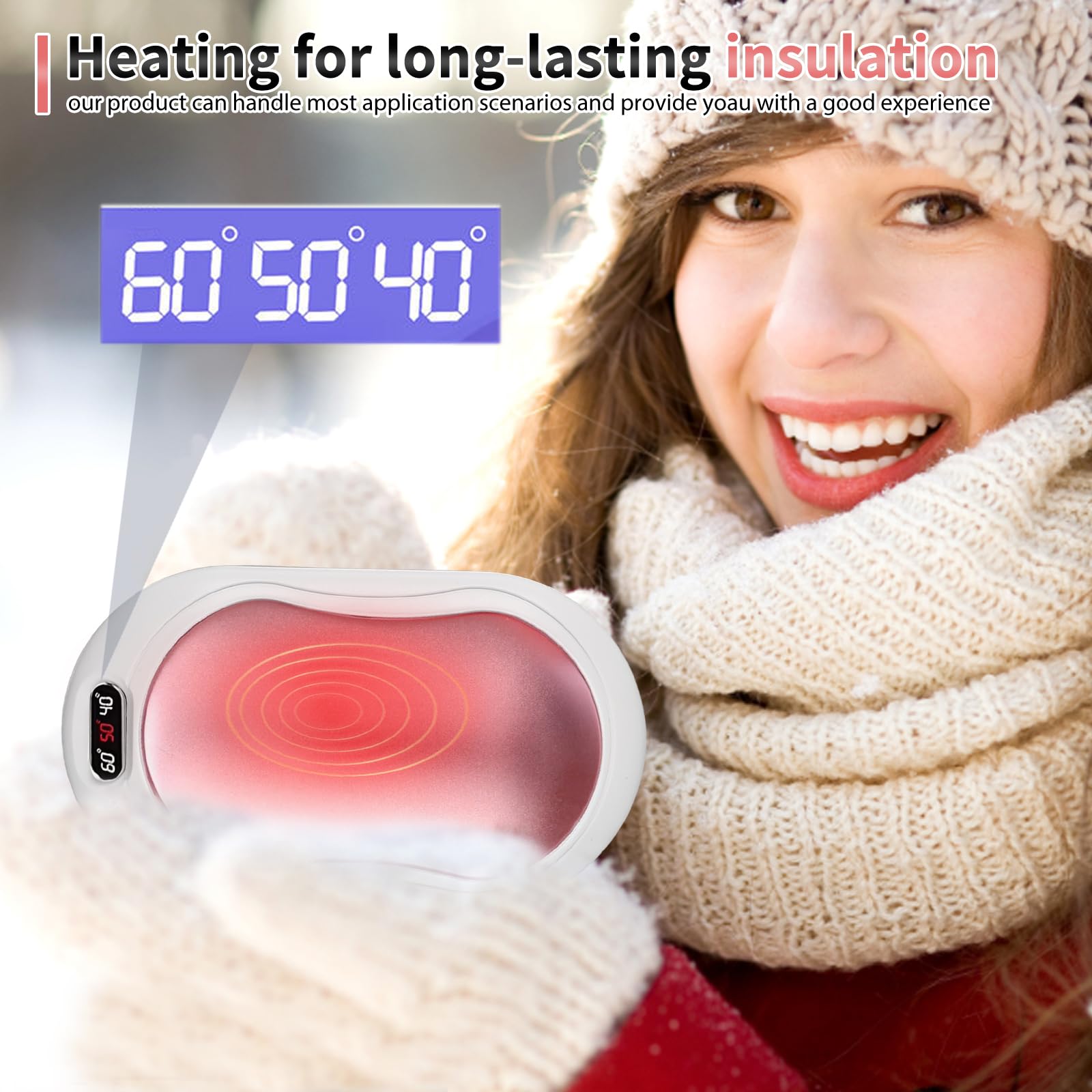 Chauffe-mains USB Rechargeable - Powerbank 6000 MAh Avec 3 Niveaux De Chaleur Et Affichage Numérique