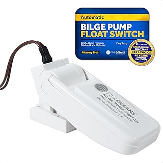 Five Oceans 12-24-32-Volts Automatic Boat Bilge Pump Float Switch for Electric Water Pump, Heavy-Duty Flow Sensor Float Switch for Boat Bilge Pump, Mercury Free, 20-Amps Max - FO3610