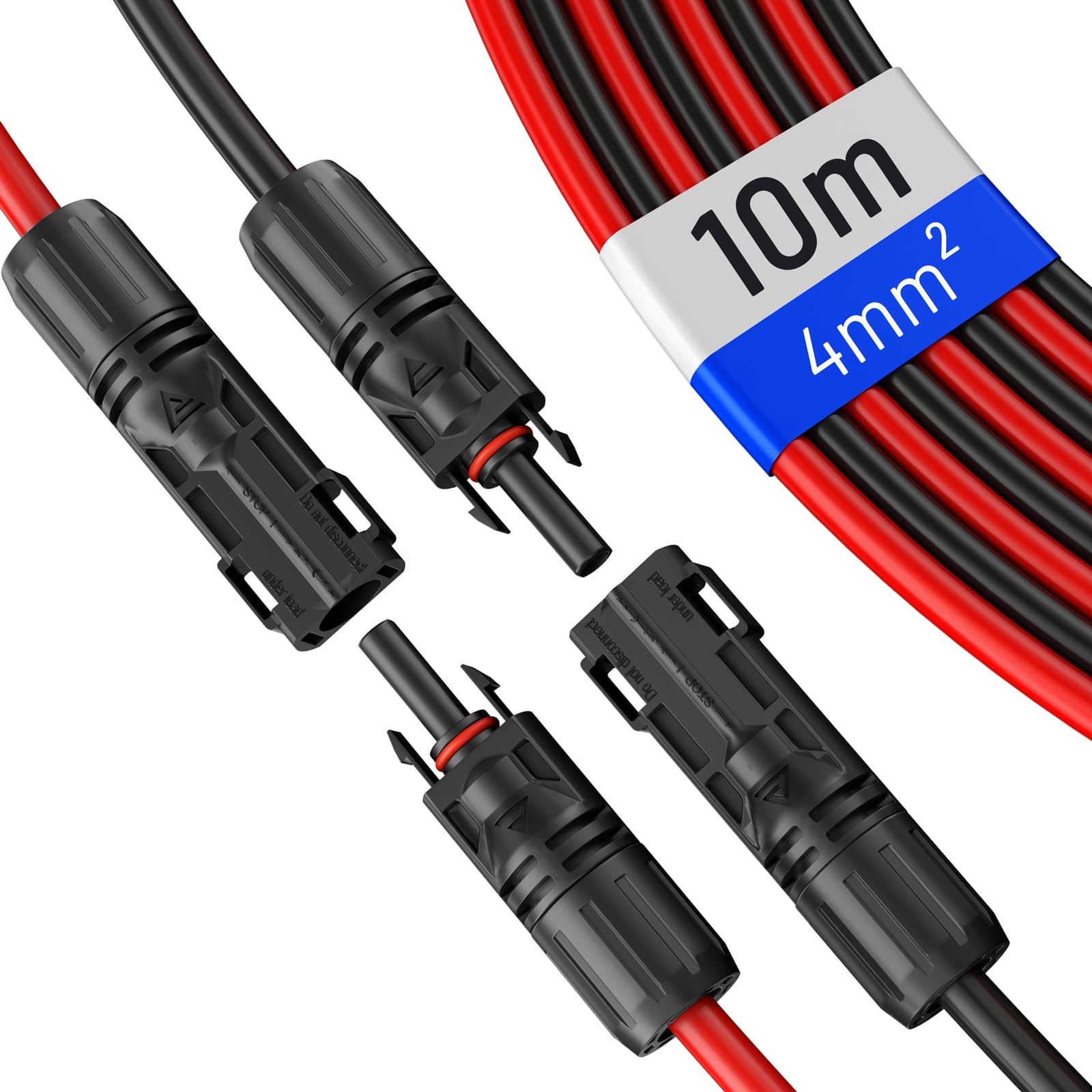 hb-digital Cavo solare da 10 m, 4 mm2, con spina solare e presa solare per pannelli solari, cavo di prolunga solare in puro rame, cavo singolo, flessibile, isolamento a due strati, rosso e nero