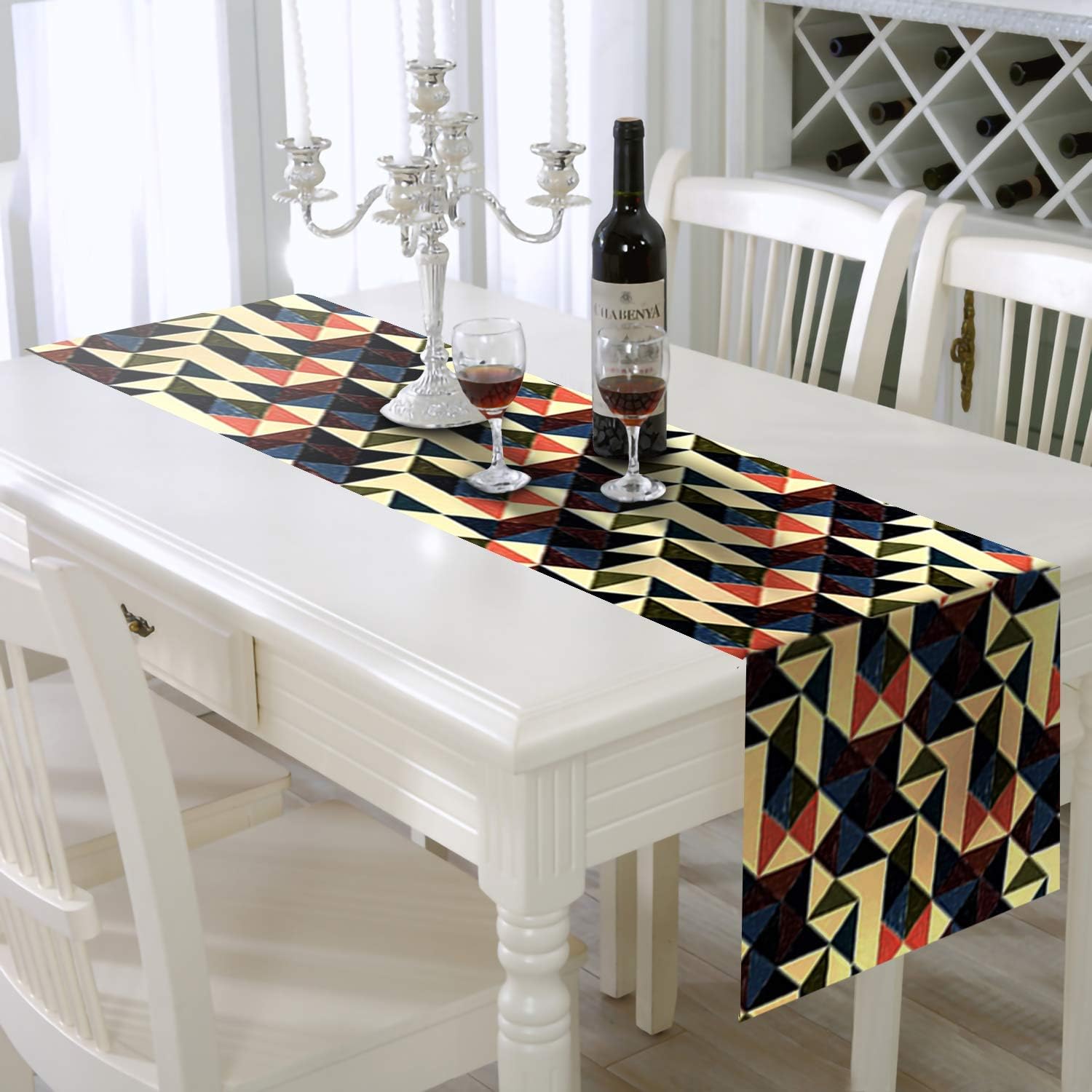 AAYU Colorful Geometric Imitation Linen Table Runner 14 x 108 inches (35.56 cm X 274cm) Decorative for Dining Room Party Event Wedding Decorations