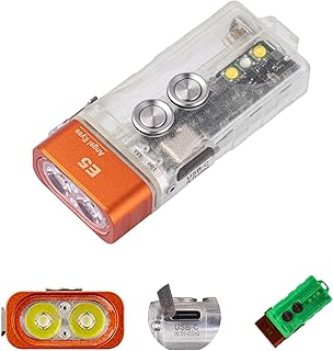 RovyVon E5 700 lumens USB C Rechargeable Keychain Flashlights, Powerful EDC Pocket Flashlight with Warm White Sidelights, Powered by Built-in Rechargeable Li-po or Replaceable AAA Battery