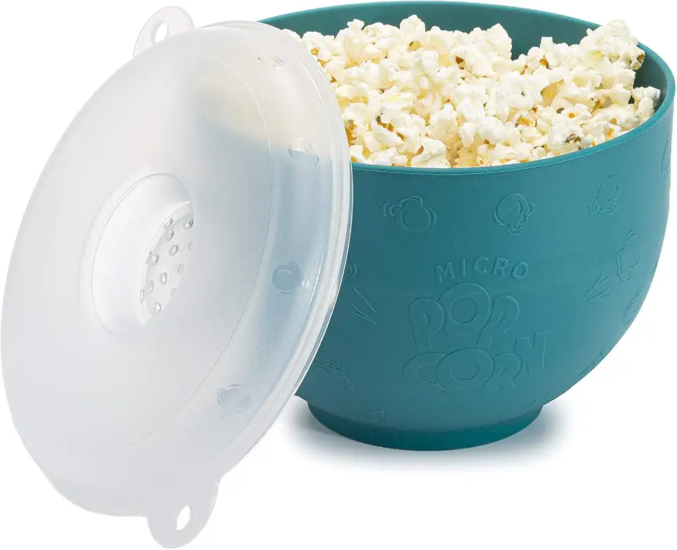 Goodful Popcorn Popper, máquina de pipoca dobrável de ar quente no micro-ondas, tigela feita sem BPA, azul-petróleo
