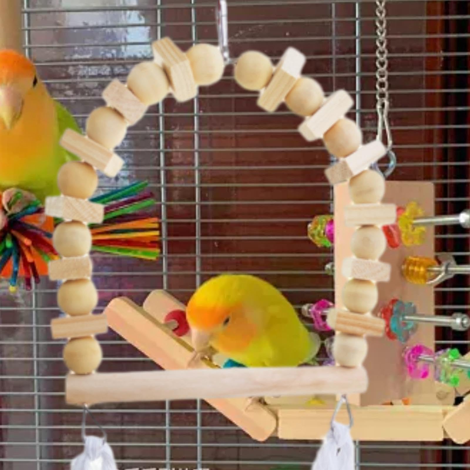 Whtkoph Bird Swing Wooden Perch Stand Parrot Swing Toy Training Toys for Lovebird