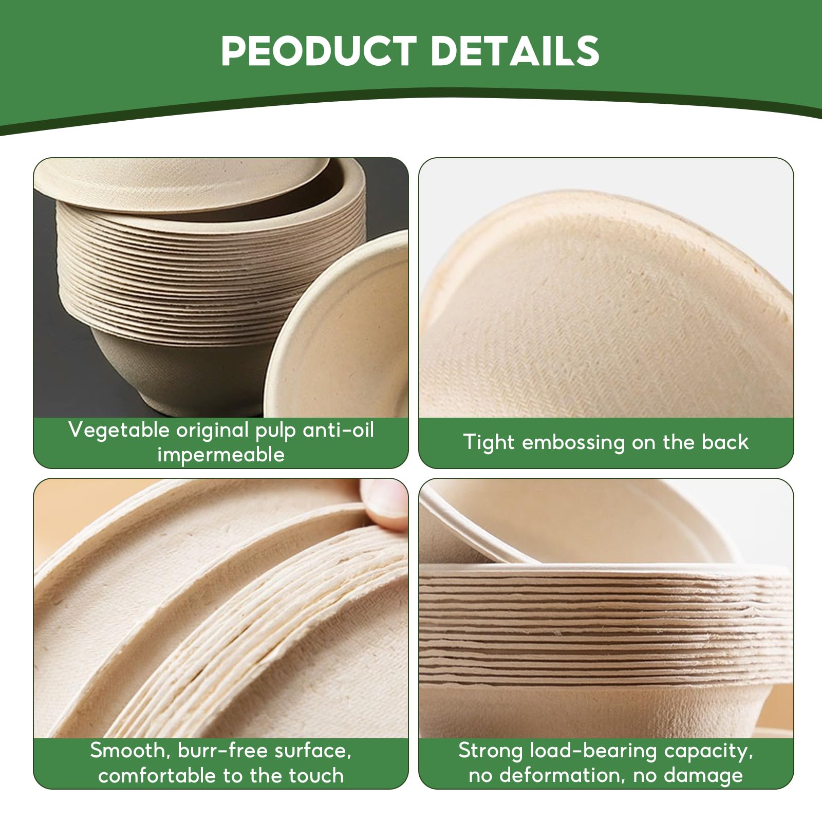 100 ciotole ecologiche usa e getta, 260 ml, ciotole di carta usa e getta, stoviglie usa e getta in canna da zucchero, ciotola per zuppa biologica, compostabile (marrone)