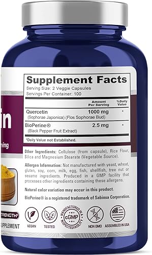 Miniatura 2 de NusaPure Quercetina 1000mg - 200 cápsulas vegetales (sin OMG, vegano, vegetariano) Bioperine