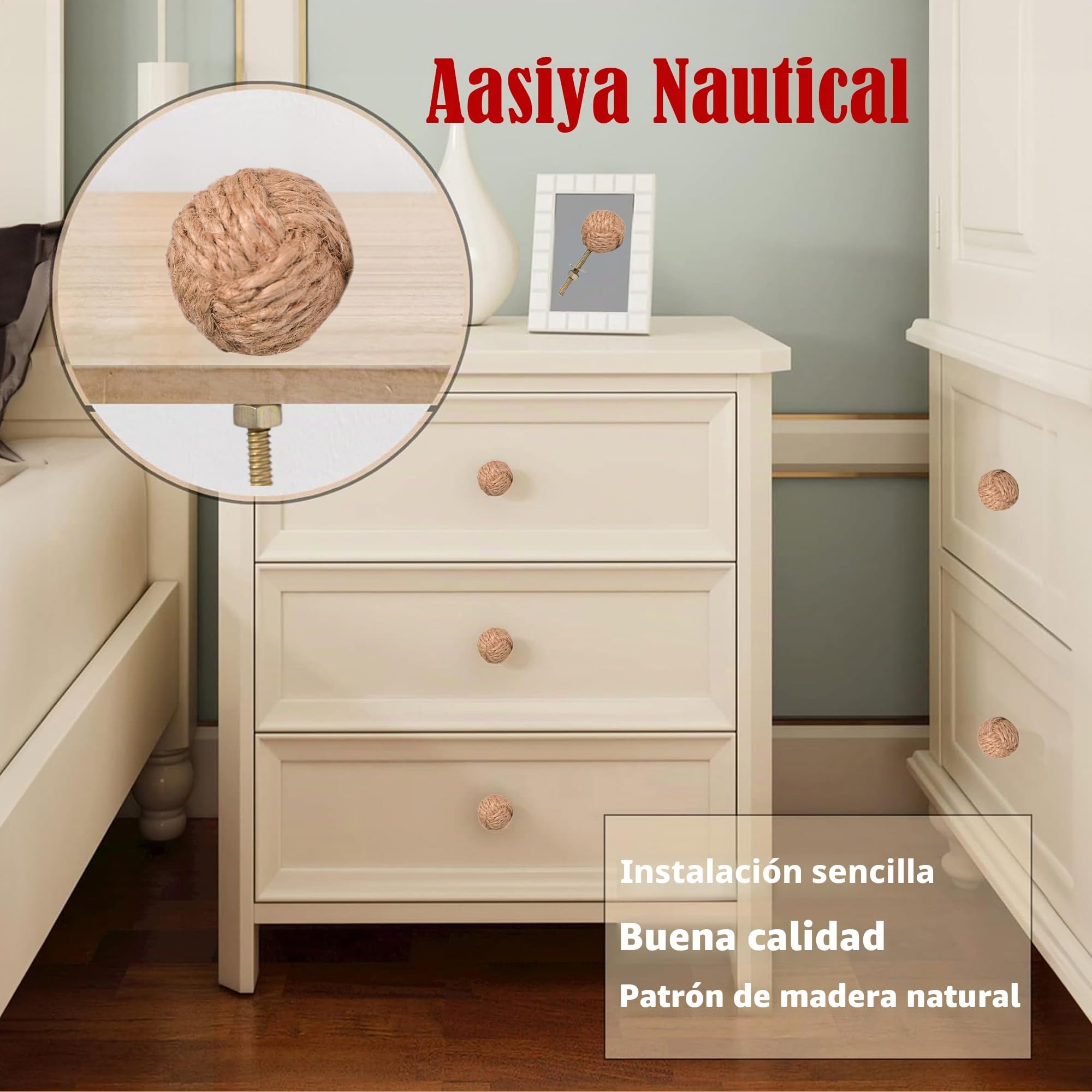 Juego de 12 pomos de cuerda de yute náuticos para cajones