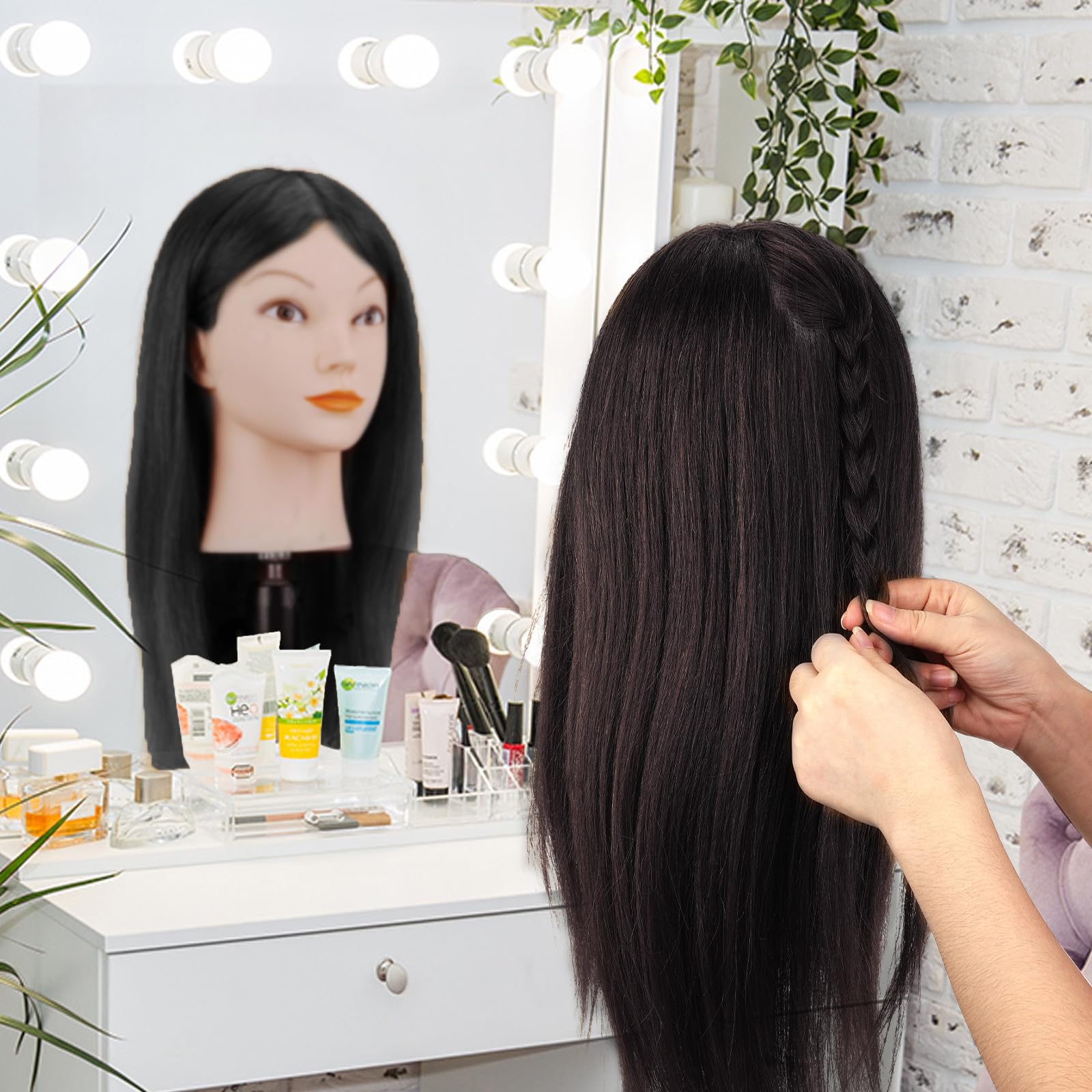Training Head, Yofuly 26 Inch Hairdressing Head 80% Real Human Hair, Cosmetology Mannequin Head with Table Clamp & DIY Hair Braid Set - Image 4