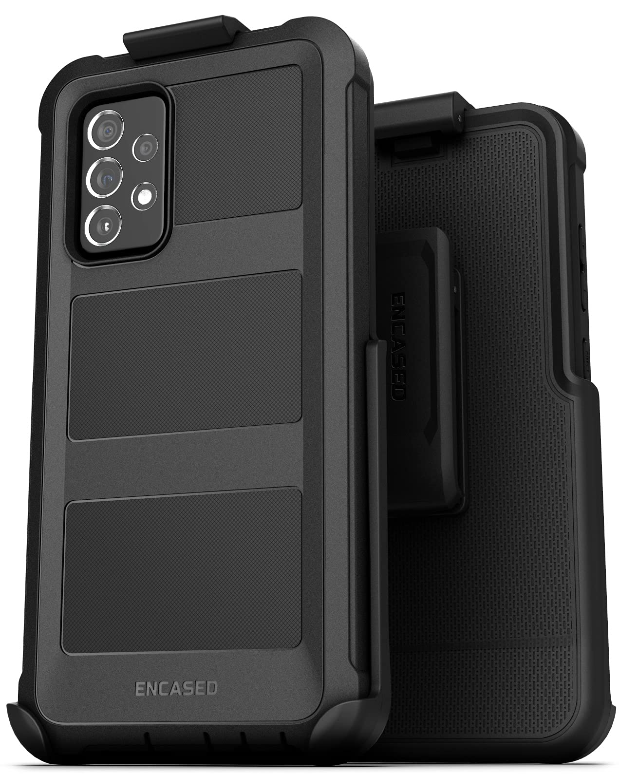 Encased Falcon Armor for Galaxy A72 Case with Built-in Screen Protector and Belt Clip Holster, Protective Full Body Cover with Holder (Samsung A72 4G/5G) Black