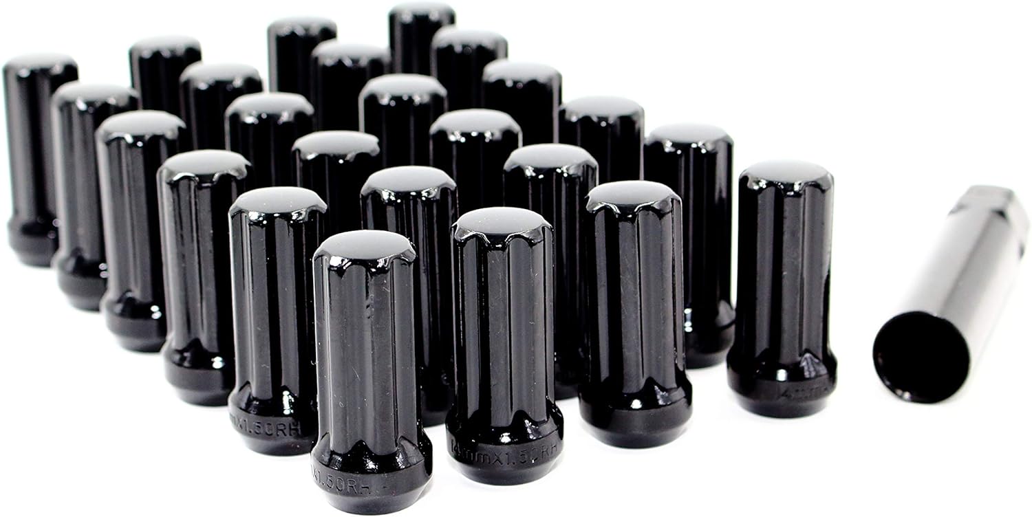 Set of 24 Veritek 14x1.5mm 2 Inch 50mm Overall Length Black Spline Drive Lug Nuts for Cadillac Chevy Ford GMC Nissan Toyota Aftermarket Custom SUV Truck Wheels