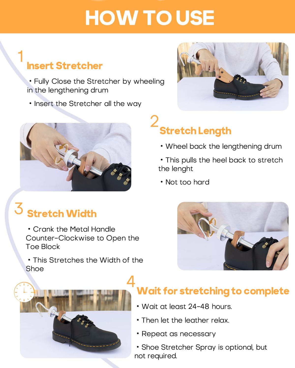 WEST LIGHT Shoe Stretcher for Men, Pair of 4-Way Heavy Duty Beechwood Shoe Stretcher, Length & Width, Strong Metal Construction for Mens Size 10-13