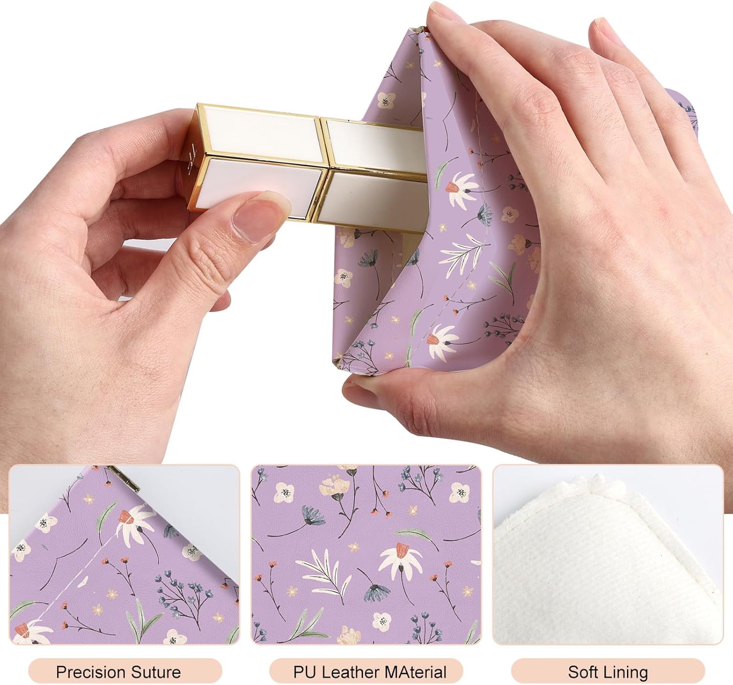 2Pcs PU Leather Small Squeeze Coin Purse Pouch Mini coin Bag Unique And Cute Wallet Cosmetic Bags Change Bag For Women Girls Men White And Purple Floral - Image 3