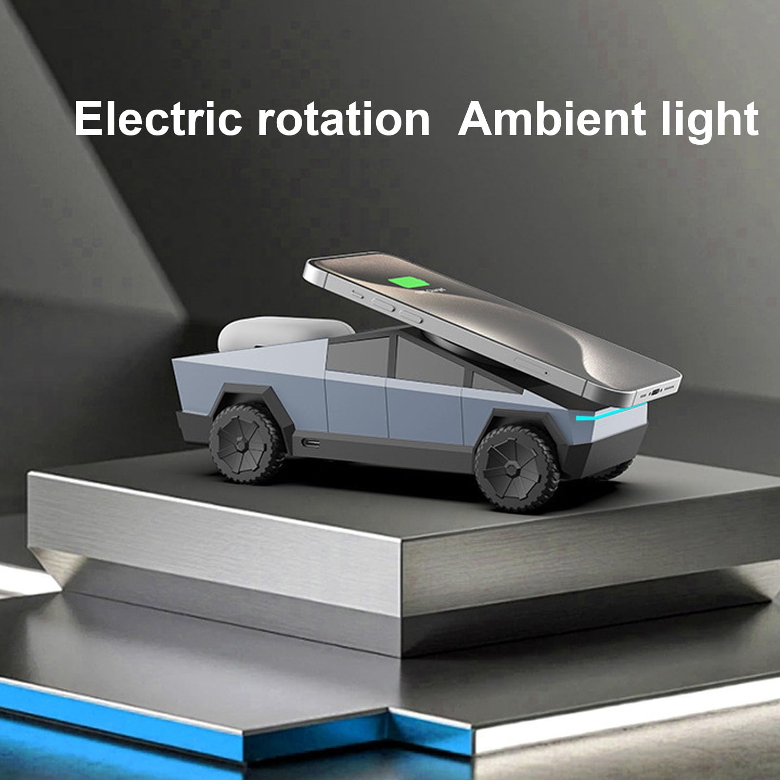 XUMIUZIY Stazione di Ricarica Wireless 3 in 1, Caricabatterie Rotante per Modello di Auto in Scala 1:25 con Luce Ambientale per Auricolari per Orologio da Telefono (GRAY)