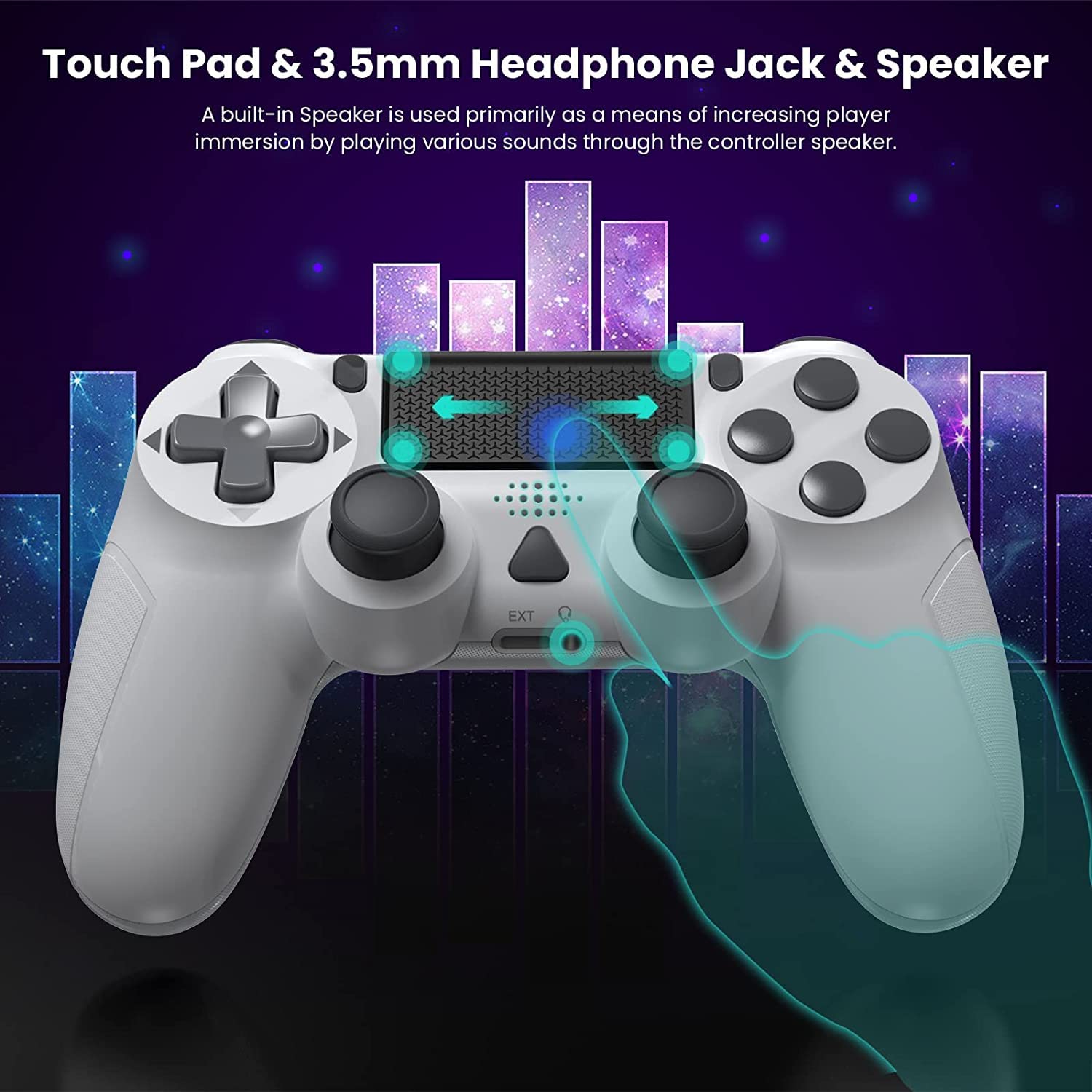 Wireless Controller for PS-4, Wireless Game Controller Joystick for PS-4/PS-4 Pro/PS-4 Slim Console with Dual Vibration/6-Axis Gyro Sensor Function (White)