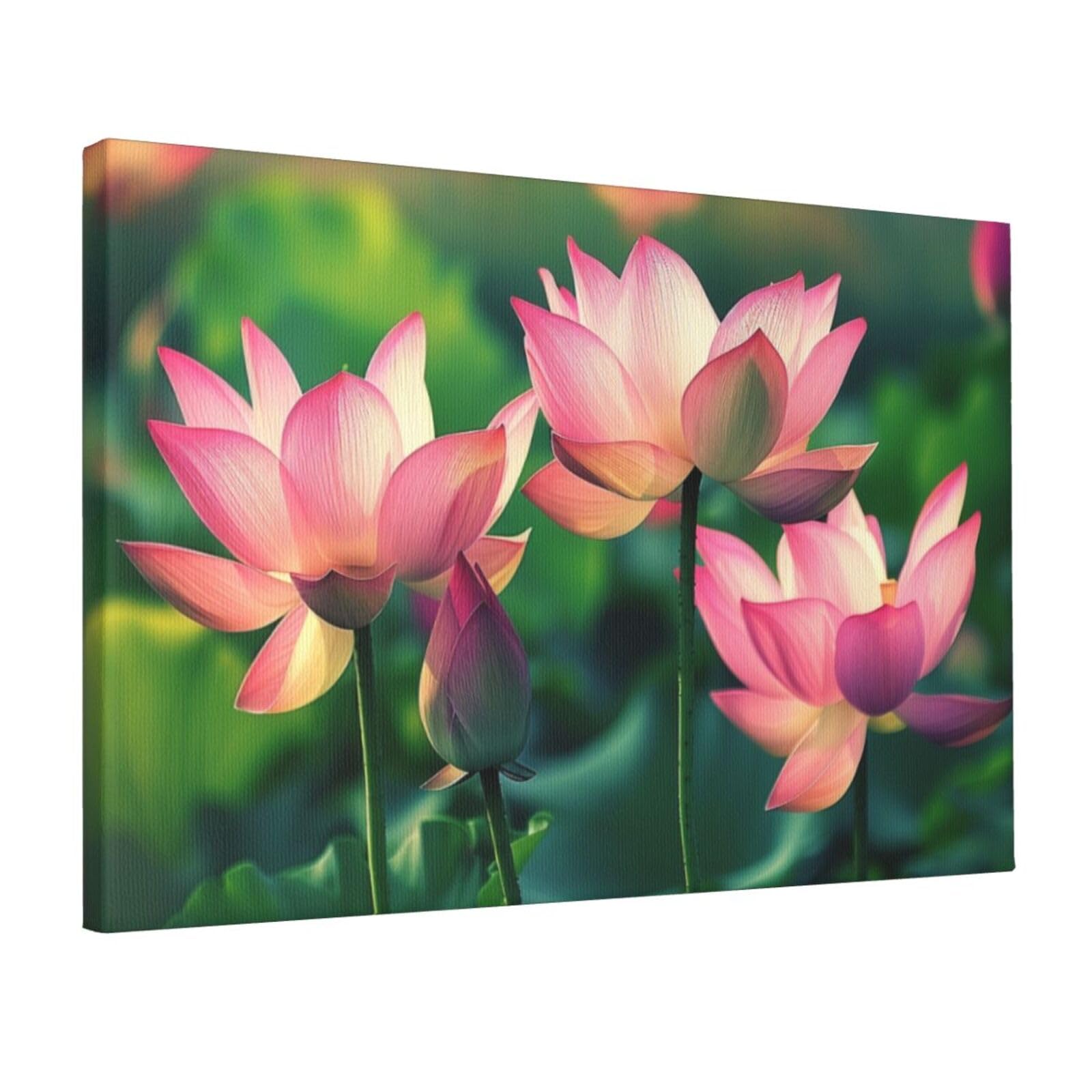 YKLJG lotus flowers Printed Wall Art Canvas Prints 45x30 CM Wooden Framed Picture Painting Artwork for Bedroom Kitchen Home Office Decor