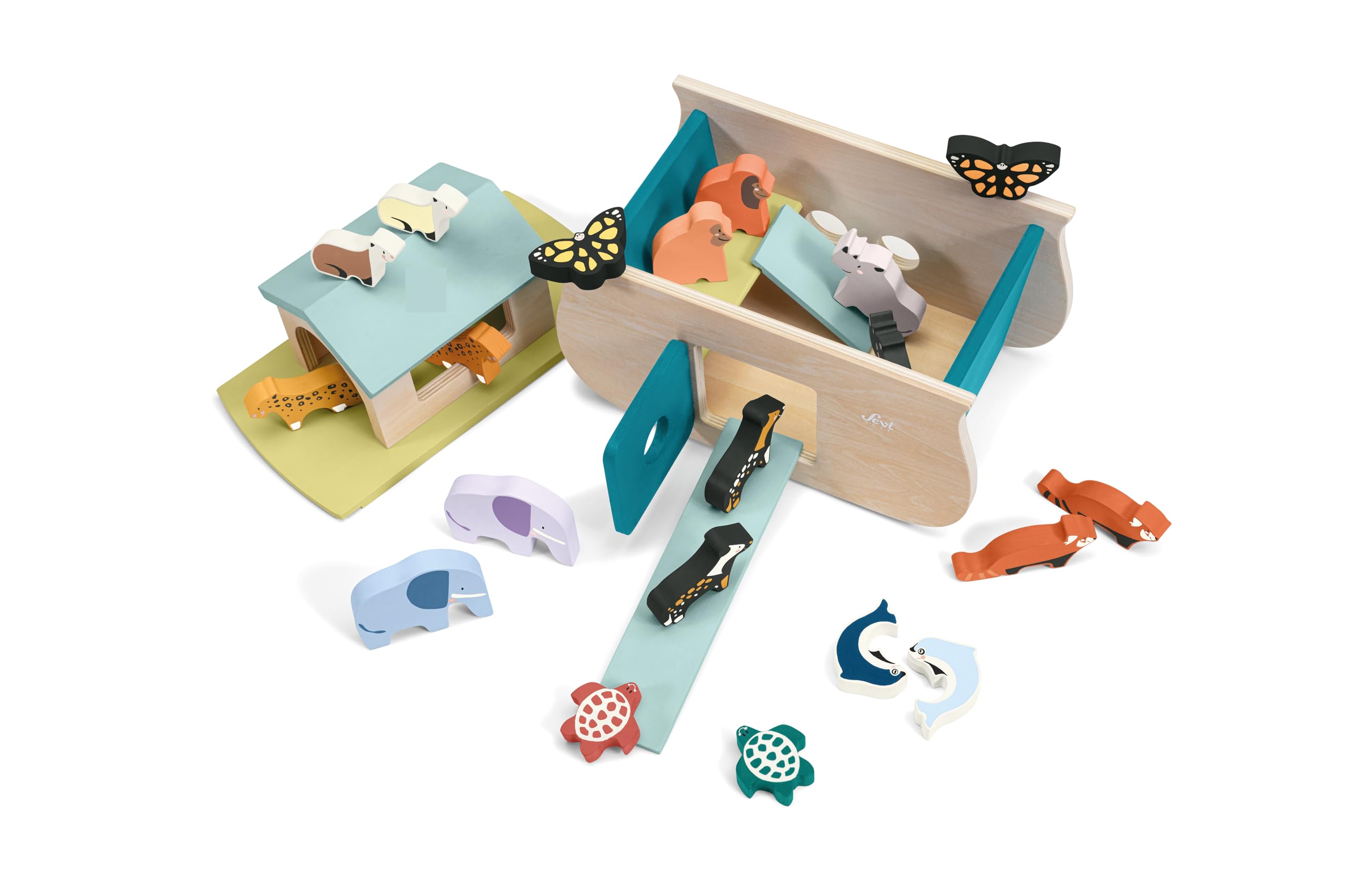 Sevi Play Set Arca Animali (21 pz) Giochi di legno, regalo bambini 2+ compleanno e Natale | 29x19x14cm taglia cm | Costruzioni e play set | modello 83134