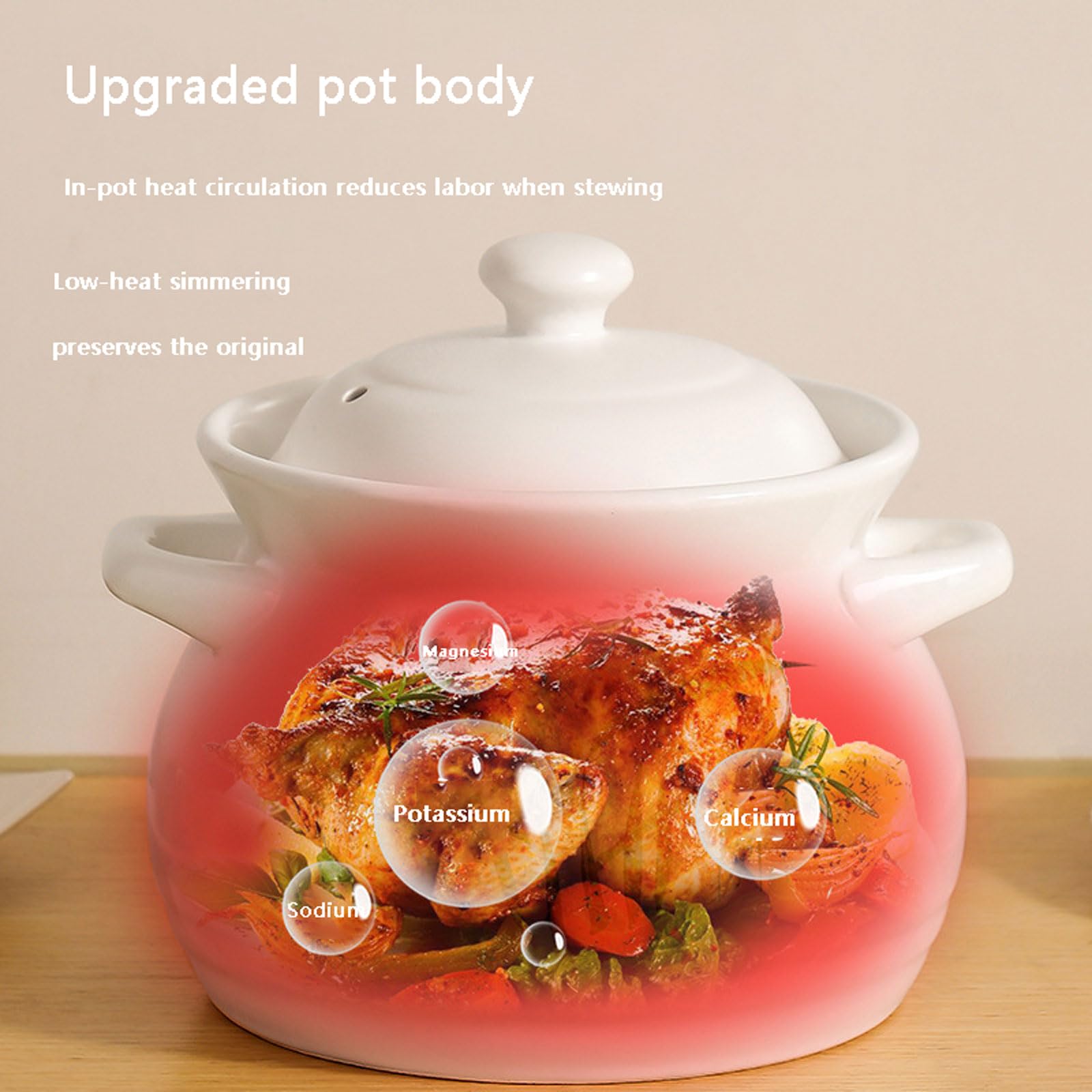 Cazuela De Gas De Gran Capacidad,Olla De Barro De Cerámica con Tapa,Resistente y Gran Capacidad,Fácil de Limpiar para Cocinar En Casa,para Guisos,Sopas Y Cocción Lenta,3.5L/6L