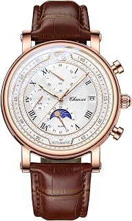 FORSINING Men's Watch Quartz Analog Men's Watch Leather Moon Phase Design Casual Watches Waterproof Chronograph