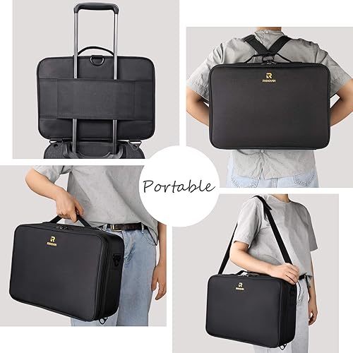 Miniatura 6 de Travelmall Estuche profesional organizador de maquillaje de 3 niveles tamaño grande con hombro ajustable para brochas de maquillaje herramientas de