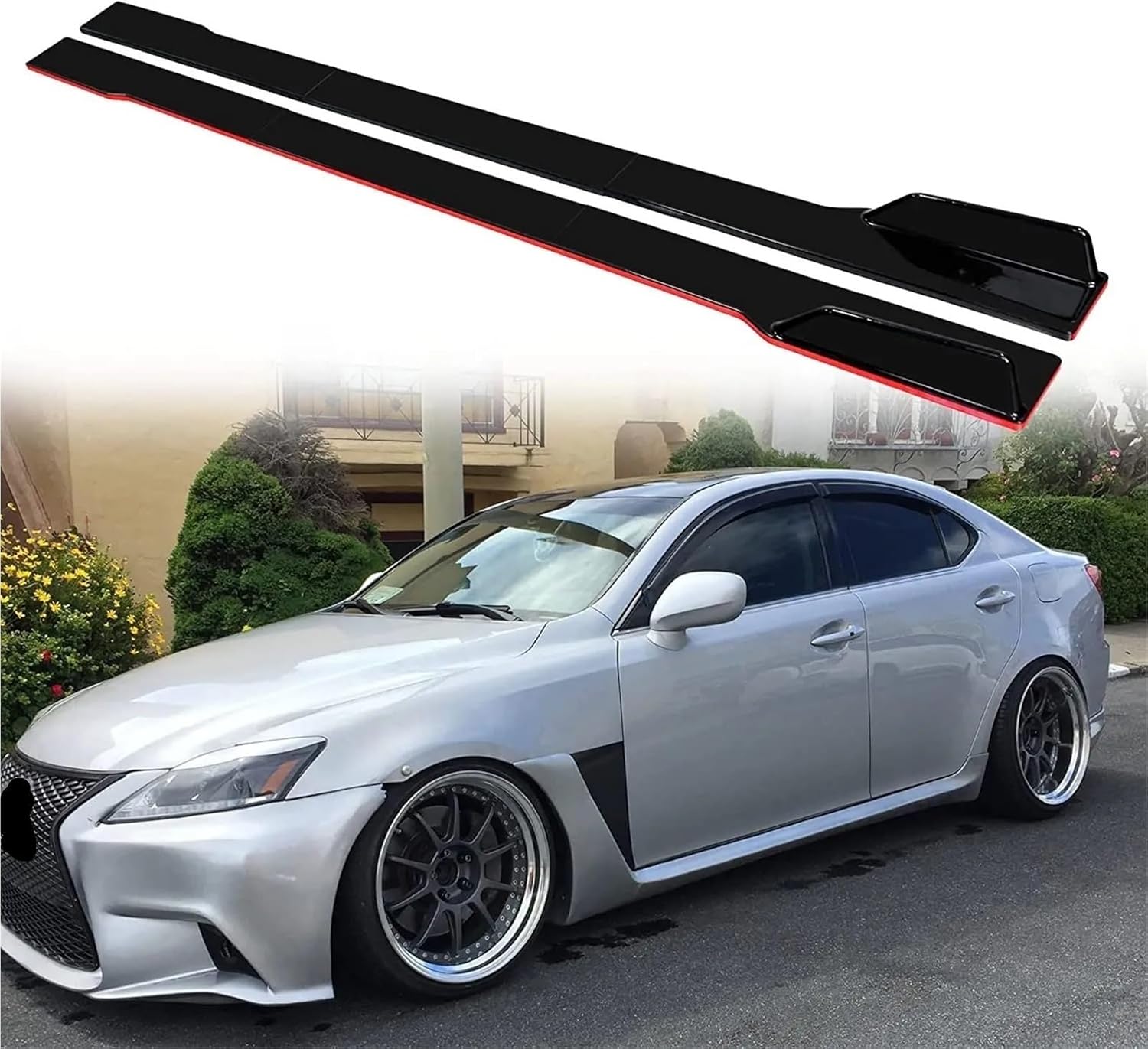 78.7" Side Skirt Splitter Spoiler Lip Rocker Panel Extensions Body Kit Winglet Splitter Lip Compatible for 350Z 370Z 2006-2020(Black with Red Side)