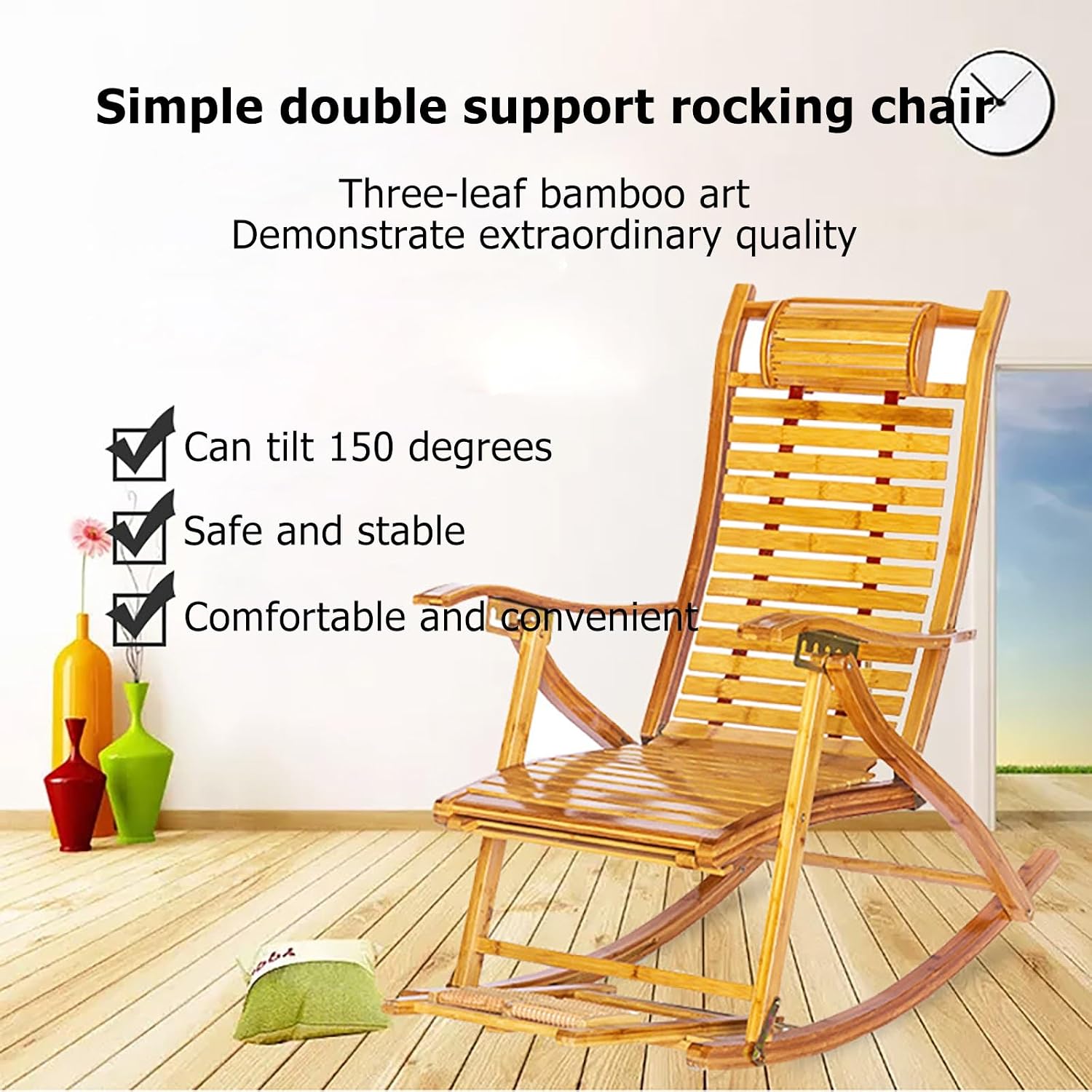 Zero Gravity Rocking Bed Outdoor Folding Chaise Lounge Rocker Accent Armchair with Solid Wood Legs Comfy Reading Sofa with Cushion Small Gliding Seat for Bedroom Living Room Office ( Size : Original c
