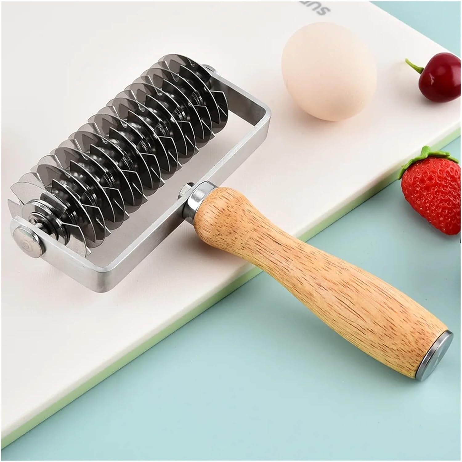 Compatible For Wood Handle Dough Lattice Roller Cutter Stainless Steel Noodle Pie Bread Pizza Slicer Pull Mesh Wheel Knife Baking Tools