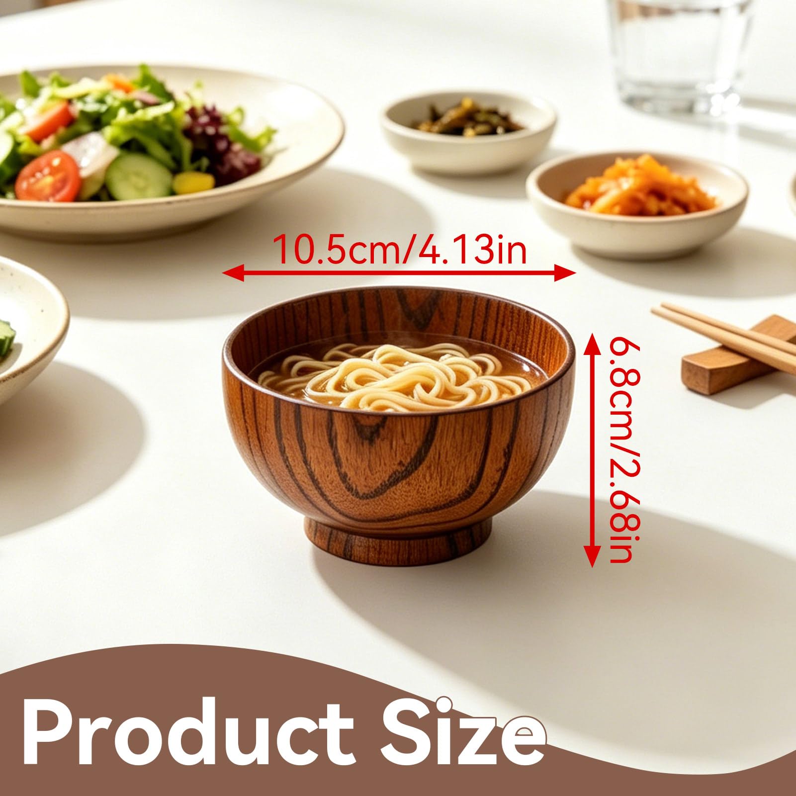 2 cuencos de madera hechos a mano, cuenco japonés de madera para fideos, arroz, sopa, ensalada, postre, aperitivos, café, té, servir vajilla para el hogar y restaurante