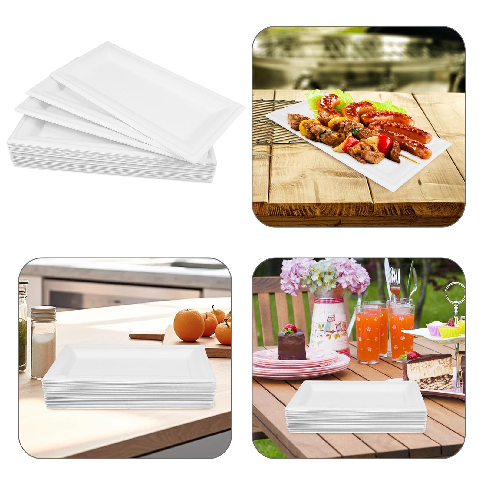 50 piezas Platos de Papel Desechables Rectangulares Unidades Resistentes para Fiestas Picnic y Barbacoas Uso Único Fácil Limpieza