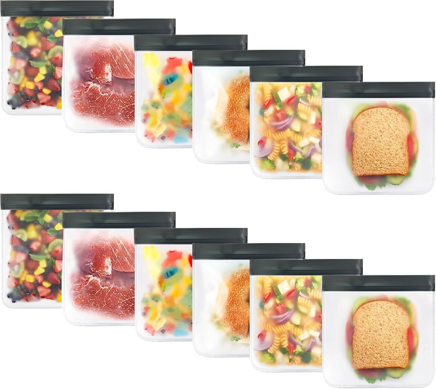 Reusable Silicone Food Bags – 12-Pack Set (Medium Sandwich Size 9x6") | BPA-Free, Leakproof, Eco-Friendly & Durable | Ideal for Meal Prep, Freezer, Lunch, Travel & Kitchen Storage