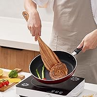 Vista 7 de Juego de 6 cucharas de madera de teca para cocinar, espátula de cocina, espátula ranurada, utensilios de madera antiadherentes para servir, remover