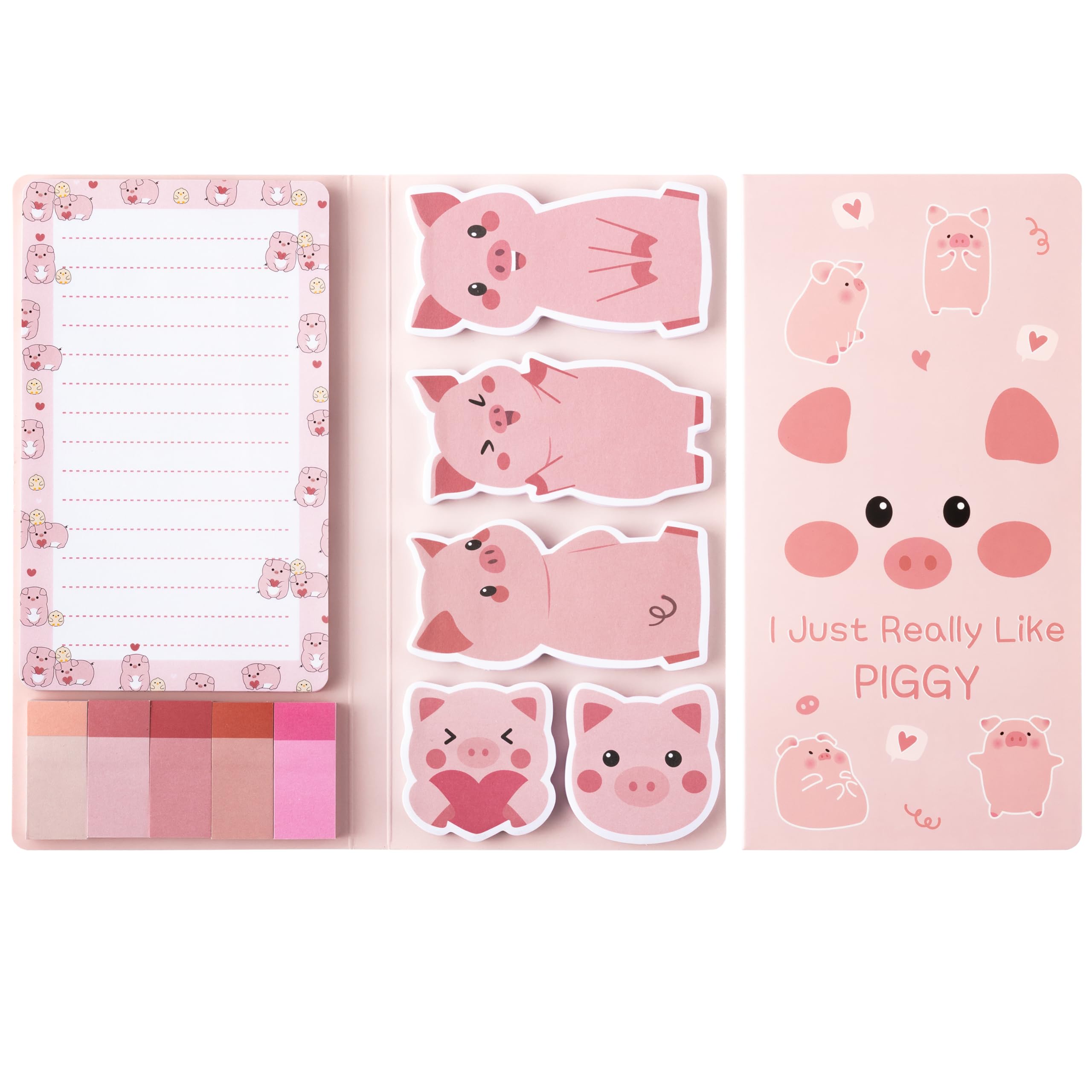 E1mity Cute Pig Sticky Notes Set - 550 Sheets Kawaii Pink Pig Sticky Notes, I Just Really Like Pig Self-Stick Paper Clips, Novelty Animals Shape Writing Memo Pads Page Marker for Kids Home School Gift