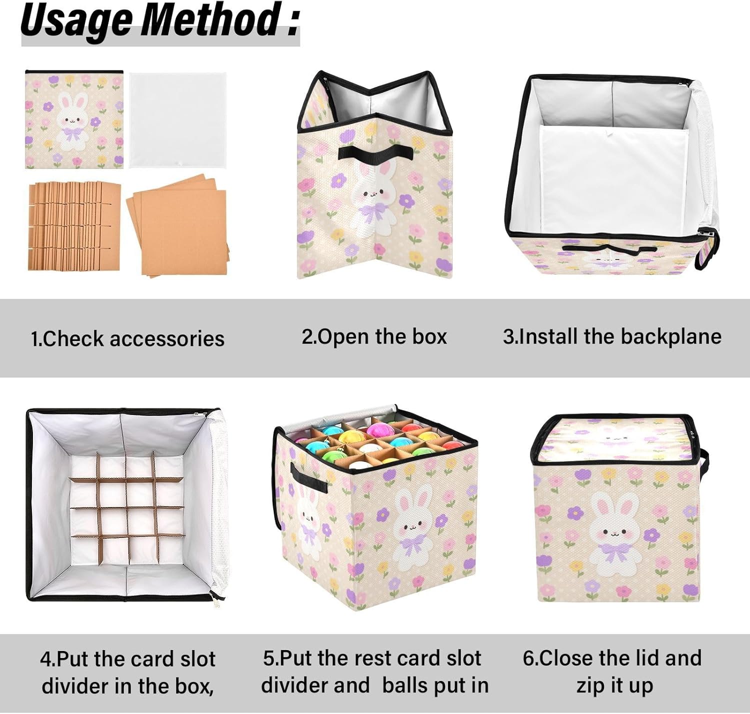 High Capacity Christmas Ornament Storage Box Holds Up to 64, Adjustable Dividers, Zippered Top, Two Handles Large Holiday Storage Case with Lid,Cute Cartoon White Rabbit