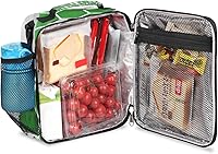 Vista 4 de Bolsas de almuerzo con patrón verde de fútbol para niños, bolsa de almuerzo reutilizable, bolsa de almuerzo aislada, bolsa de almuerzo