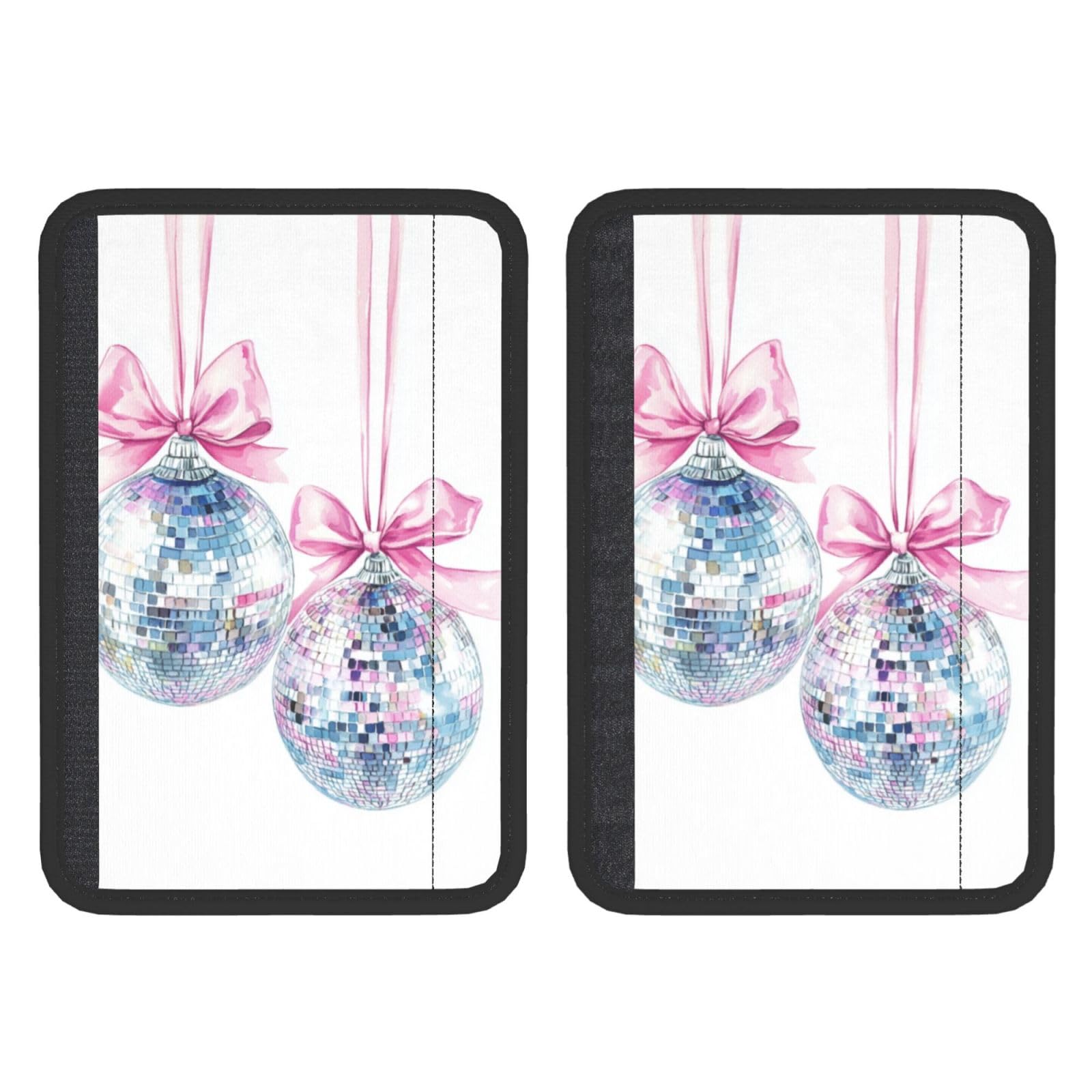 Watercolor Pink Ribbon Silver Disco Balls Car Seat Belt Cover 2 Pack Seatbelt Strap Shoulder Pad Protector Universal Comfort for Car