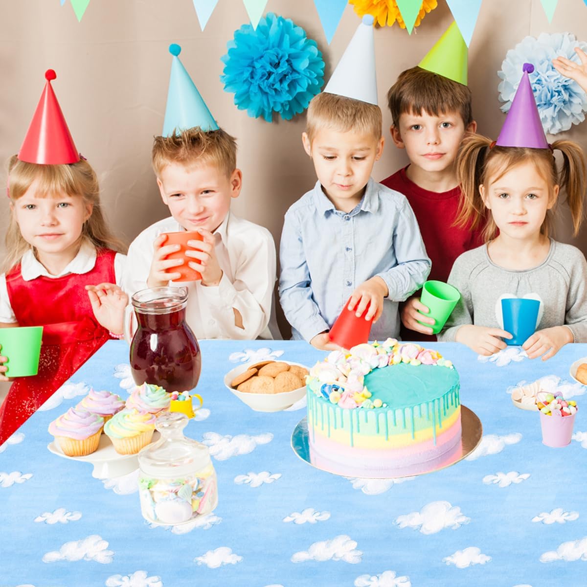 CMUSKO 3Pcs Cloud Tablecloths-Cartoon Story Party Supplies Blue Sky White Clouds Rectangular Plastic Table Covers Cloud Themed Decorations for Baby Shower,Birthday