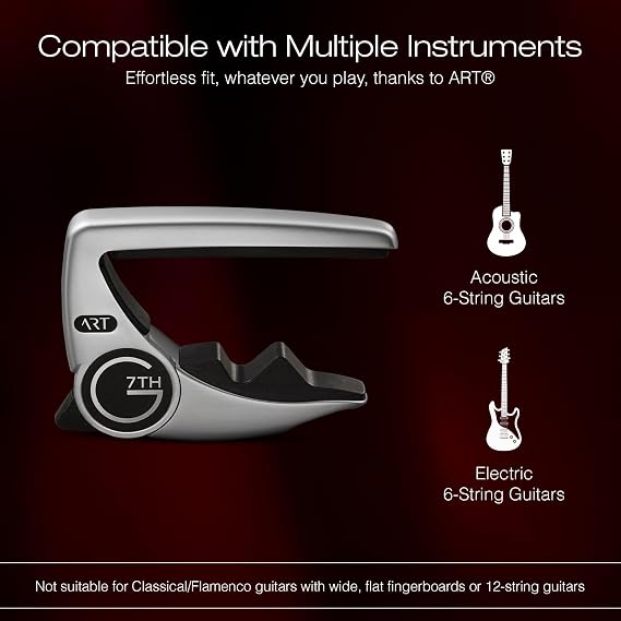 G7th Performance 3 6 String Silver Guitar Capo - Groundbreaking Tension Control & Adaptive Radius Technology - The Perfect Capo for Acoustic Guitar and Electric Guitar, UK Designed Excellence