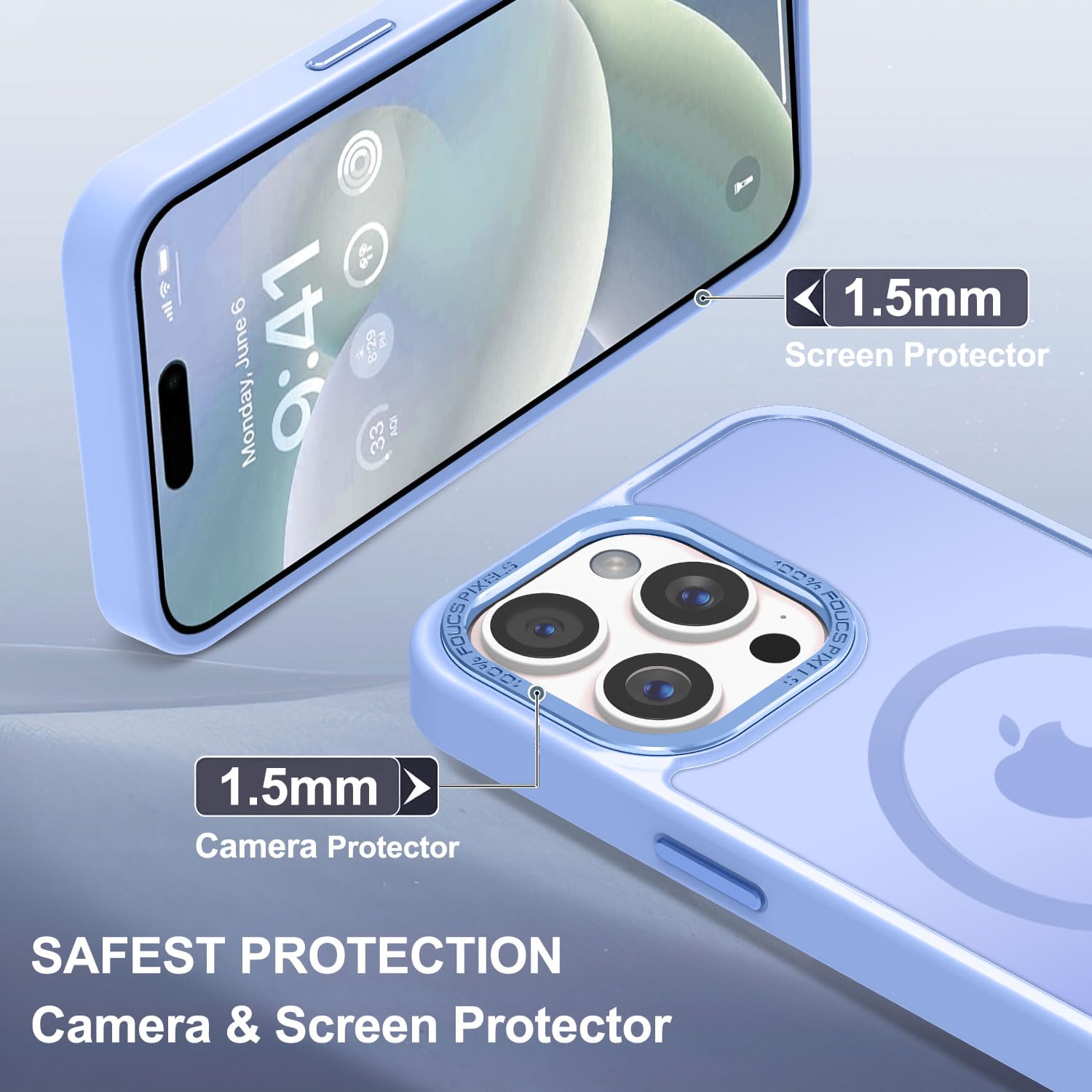 Newfuture Custodia magnetica aggiornata per iPhone 15 Pro Max [compatibile con Magsafe] [protezione di grado mil], custodia sottile traslucida per iPhone 15 Pro Max 6,7 pollici, blu